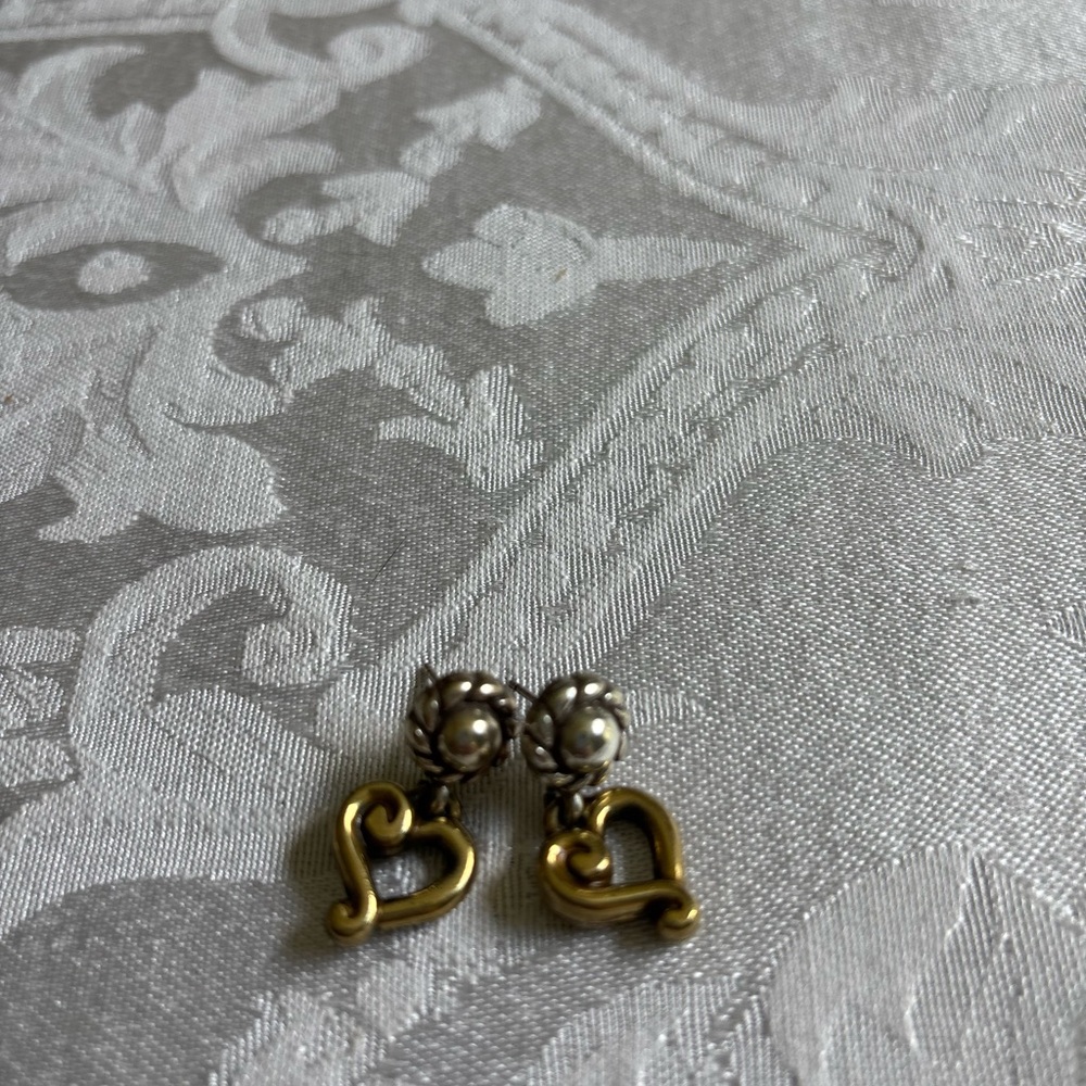 Brighton Gold Heart Drop Earrings with Silver Floral Studs
